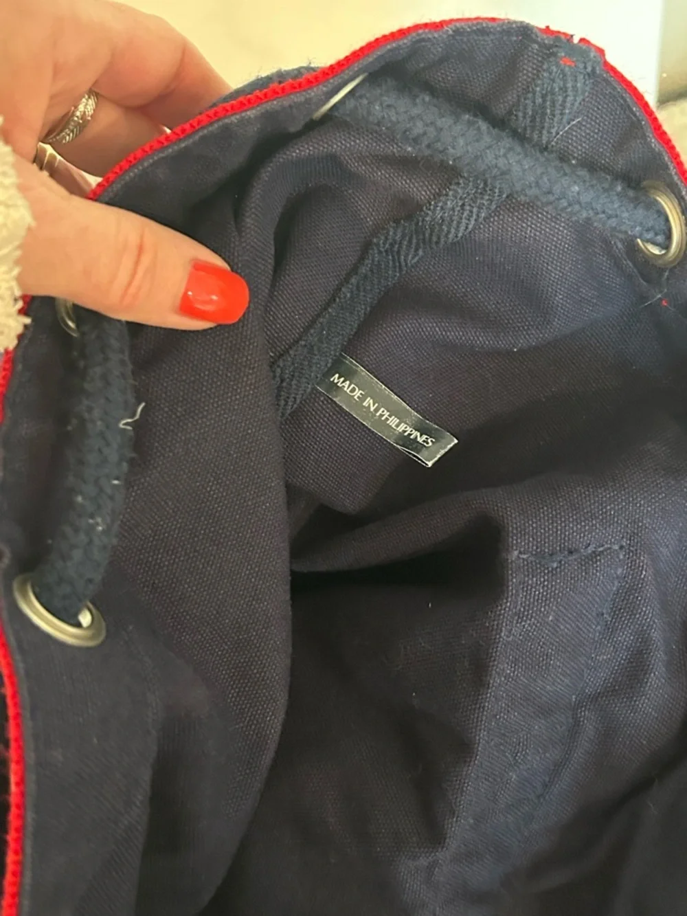 Vintage Y2K Tommy Hilfiger Logo Drawstring Backpack Navy Red Bookbag